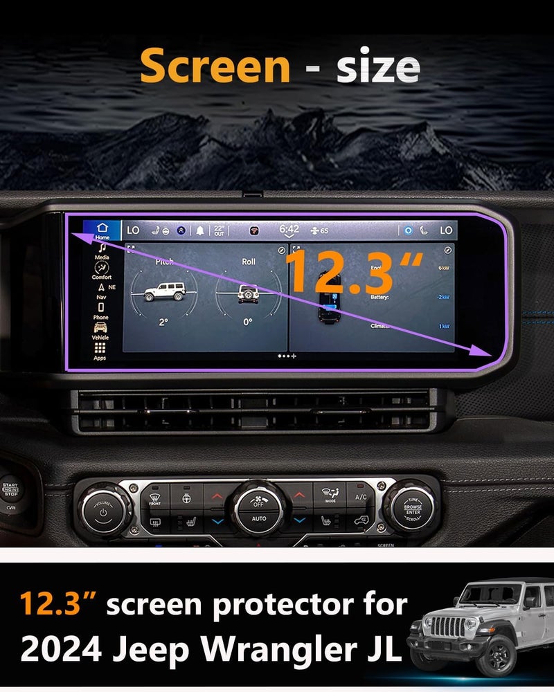 VIAROOM Screen Protector For Jeep Wrangler 2024-2026, Tempered Glass Protective Film For Wrangler JL Gladiator 4xe Sport Rubicon Sahara 2026 2025 2024 Accessories - 12.3 inch - Image 2